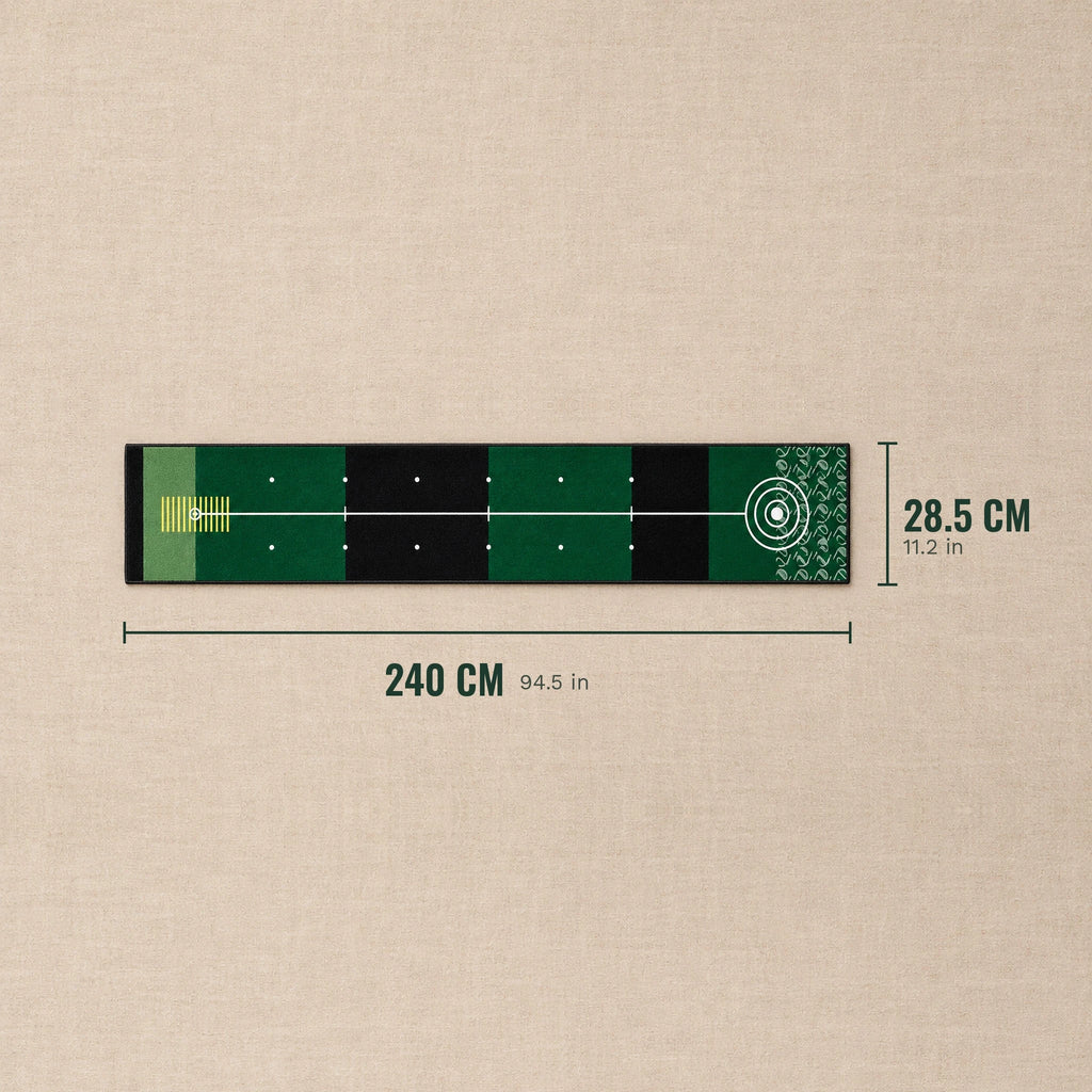 Putting mat dimensions: 240 cm long, 28.5 cm wide