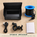 30 m underwater fishing camera kit: monitor, camera on 30 m cable, bracket, USB-C cable and manual