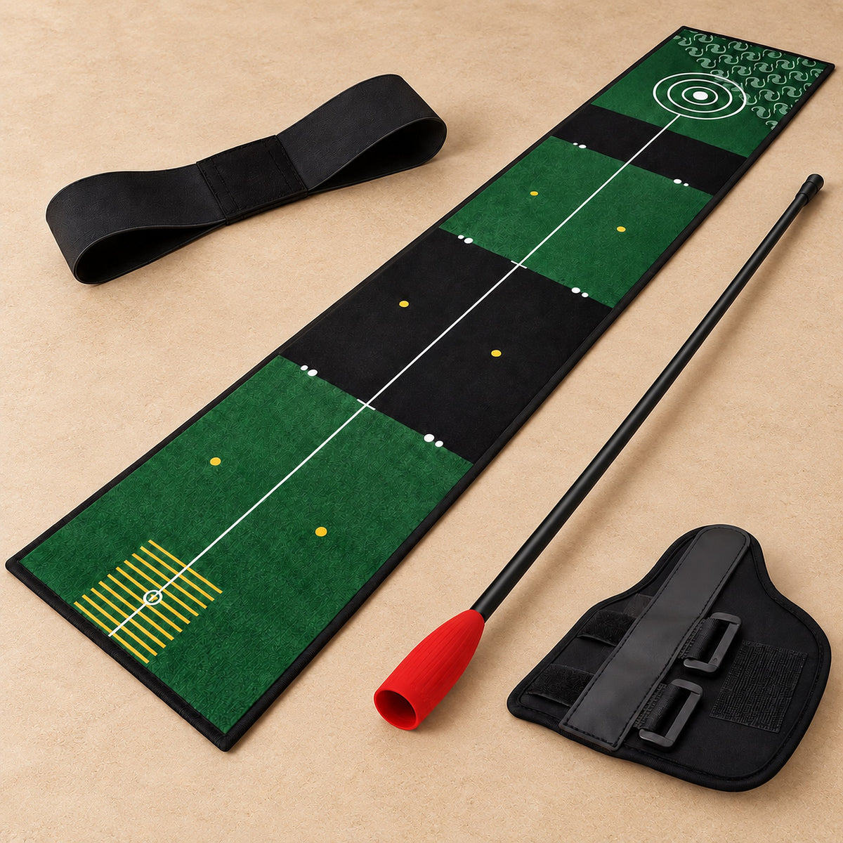 Golf Pro Practice Bundle: 240 cm putting mat, lag stick, wrist trainer and arm band